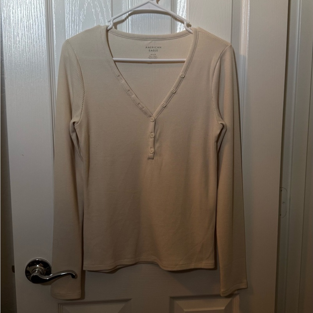Cream Long Sleeve Henley Top